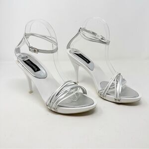 Dollhouse Y2K heels Silver White Strappy Sandals Size 9
